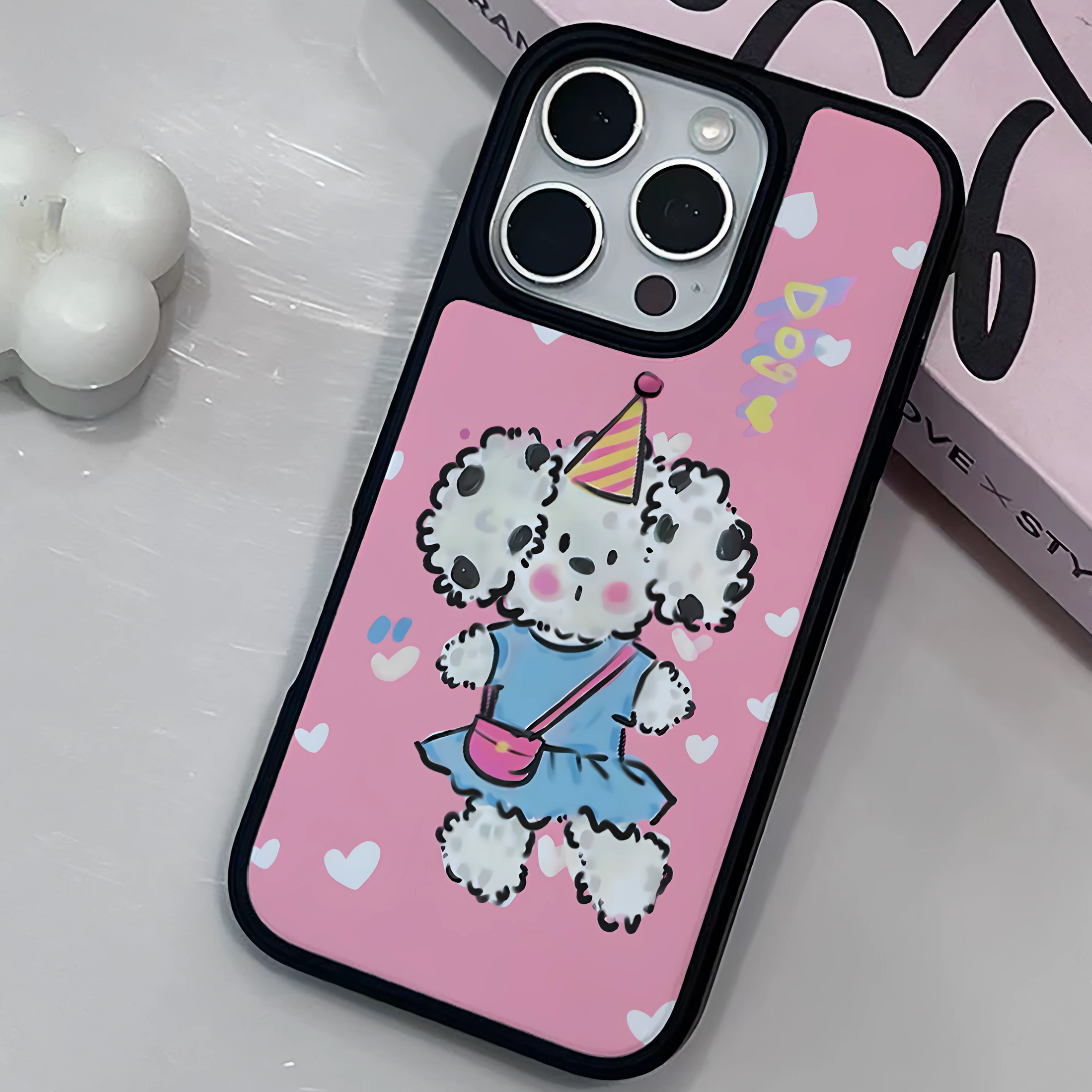 卡通粉色手绘潦草小狗黑边软壳适用苹果iPhone17promax手机壳16pro小米15Pro保护套华为mate80P70三星S23软壳