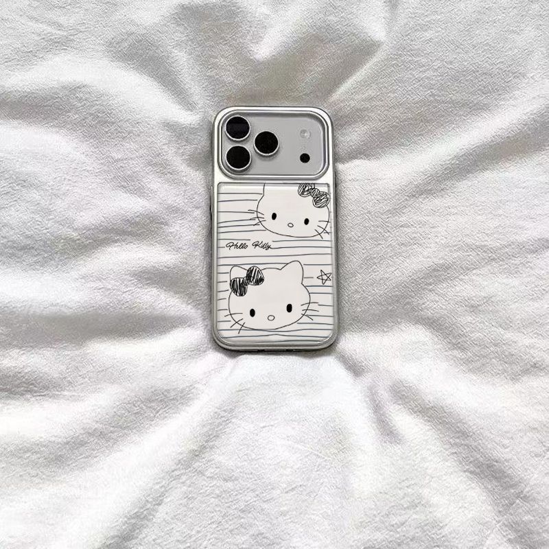 ins个性可爱条纹kt小猫适用苹果17promax滴胶手机壳iphone16pro新款13女14pro创意15pro全包防摔手机套高级感
