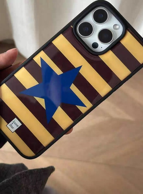 横纹五角星ins风韩黑边适用苹果17promax滴胶手机壳iphone16pro新款1314pro创意15pro全包防摔手机套高级感