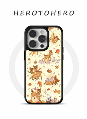 ins风枫叶小鹿斑比亚克力黑边适用苹果iPhone16promax手机壳15pro小米14Pro保护套华为mate60P70防摔三星S23