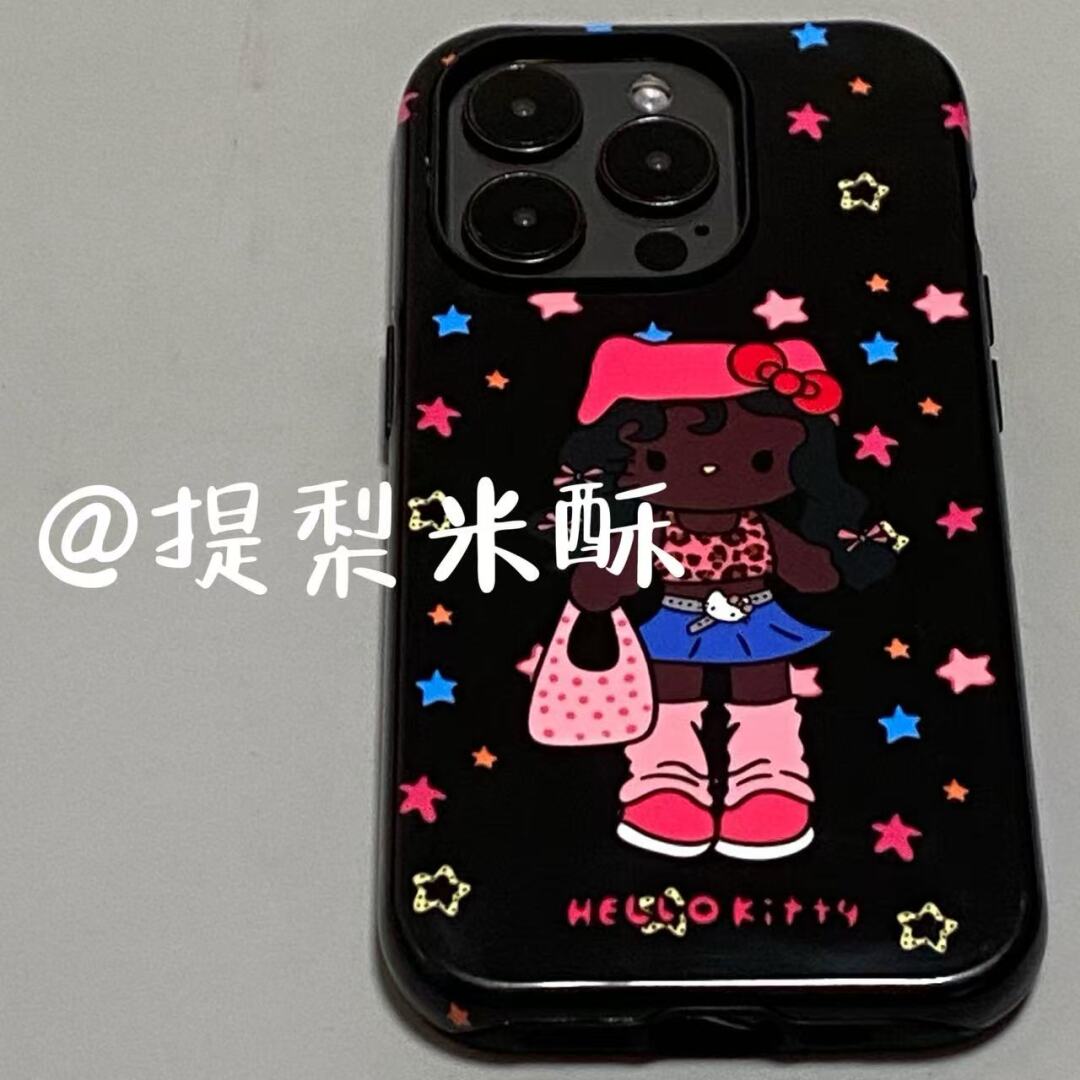 ins风黑皮kt猫适用iphone15苹果手机壳16pro防摔13promax12菲林二合一14Pro小米华为荣耀OPPOvivo11Xsma防摔