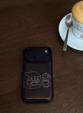 ins原创风复古制作咖啡黑边软壳适用苹果iPhone17promax手机壳1612pro小米1415Pro华为mate60p70三星S23防摔