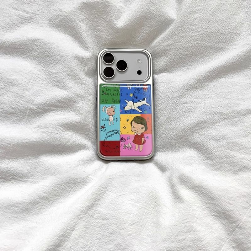 ins韩系可爱奈良美智电镀银边适用苹果iPhone17promax手机壳16pro小米14Pro保护套华为mate60P70三星S23软壳