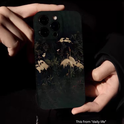 白鹤嬉戏创意国风小众艺术新款软壳适用苹果15promax手机壳小米14艺术13Pro款华为MATE60PRO全包镜头软一加op
