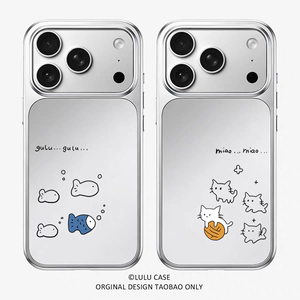 ins风复古情侣咕噜鱼镜面手机壳适用苹果iPhone17promax手机壳软边16防摔15原创小米141312/11华为mate60P780