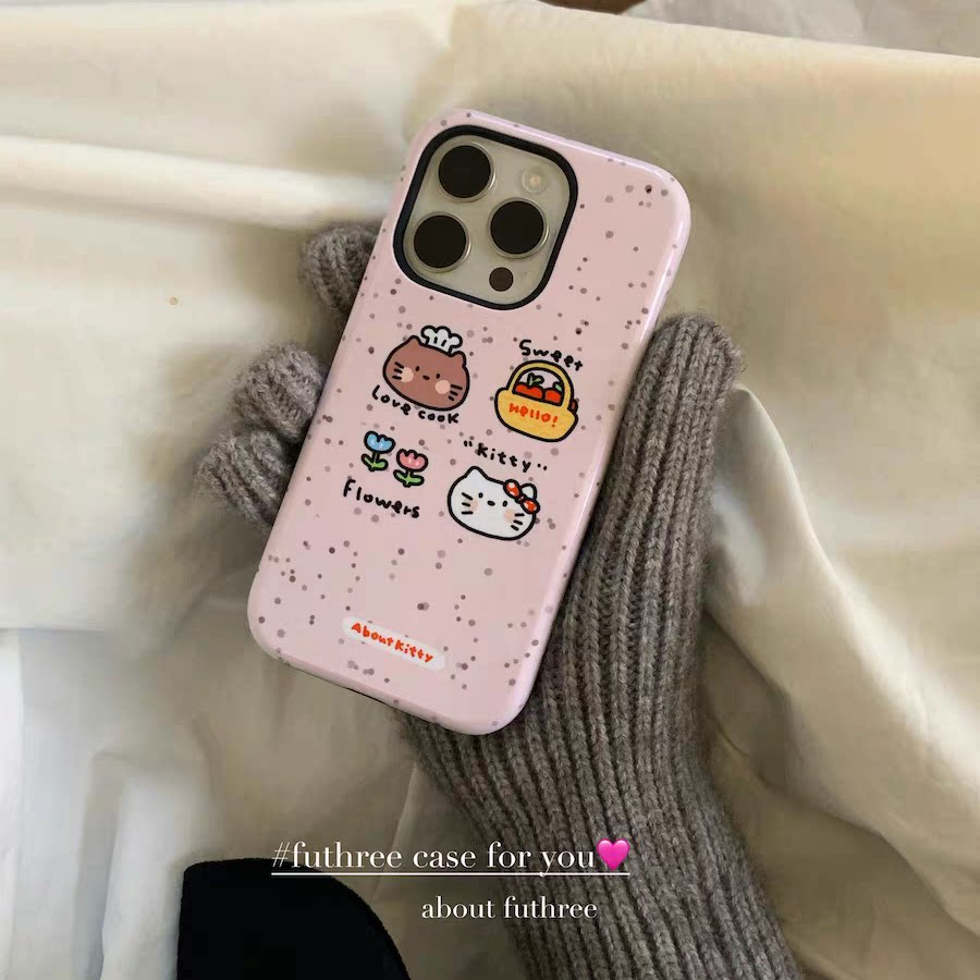 韩国ins少女心清新可爱粉色点点卡通菲林二合一手机壳适用iPhone15promax全包苹果14/13/12防摔光面华为小米