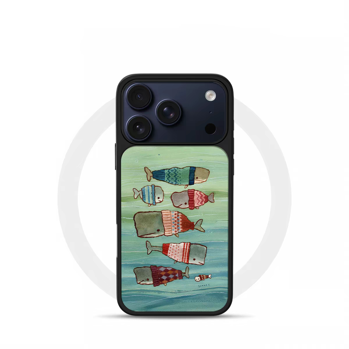 ins复古小鲸鱼一家电镀银黑边适用苹果iPhone17promax手机壳16pro小米15Pro保护套华为mate80P70三星S23软壳