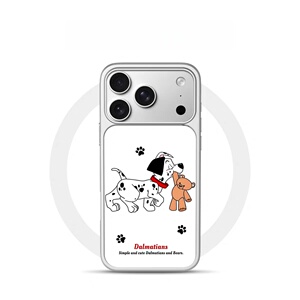 叼小熊的斑点狗电镀银黑边适用苹果iPhone16promax手机壳15pro小米14Pro保护套华为mate60P70防摔三星S23软壳