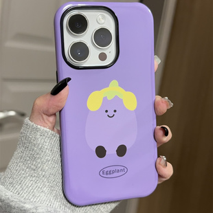 原创个性茄子帽子适用苹果iphone16原创手机壳15pro高级感14/14pro可爱12/13二合一菲林壳手感11全包保护壳