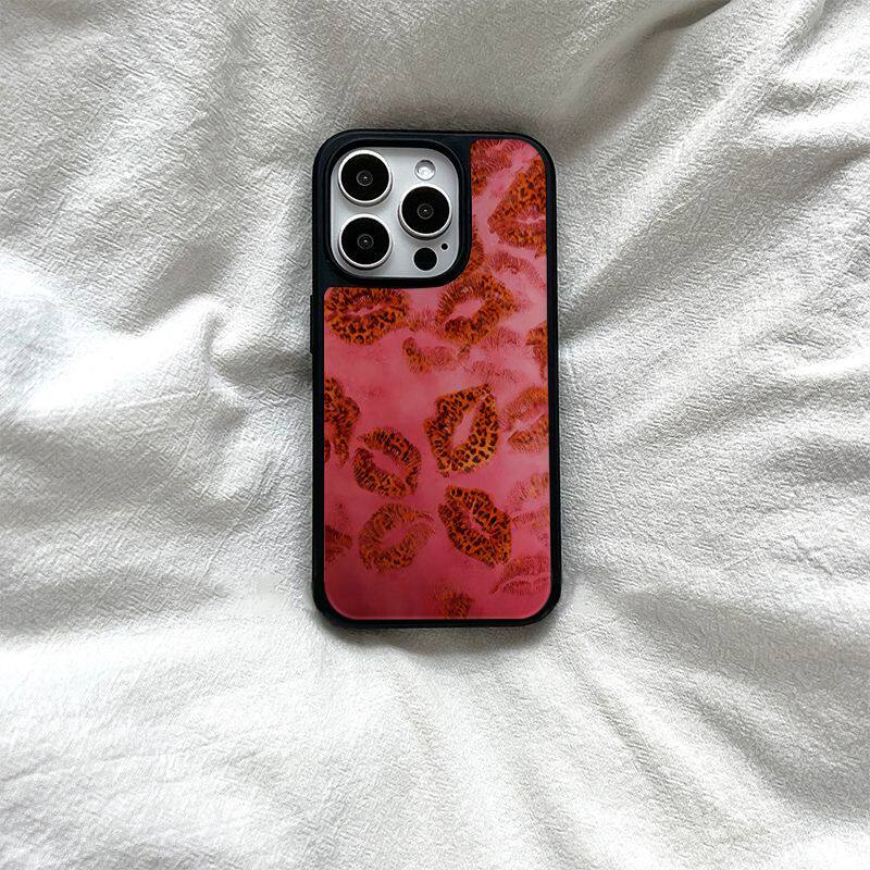 ins风诱惑豹纹嘴唇亚克力黑边适用苹果iPhone17promax手机壳15pro小米14Pro保护套华为mate60P70防摔三星S23