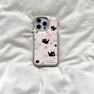 原创ins粉色礼盒小猫亚克力电镀银边适用苹果iPhone16promax手机壳15pro14Pro保护套软壳13防摔可爱小众1112