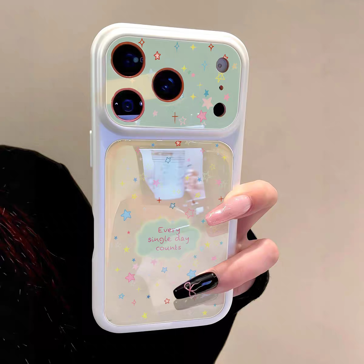 彩色渐变线条星星少女大视窗手机壳适用苹果17promax手机壳iPhone16高级感光面肤感壳15plus创意14pro13防摔