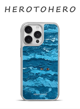 蓝色大海漂浮人亚克力黑边适用苹果iPhone16promax银边手机壳15pro小米14Pro保护套华为mate60P70防摔三星S23