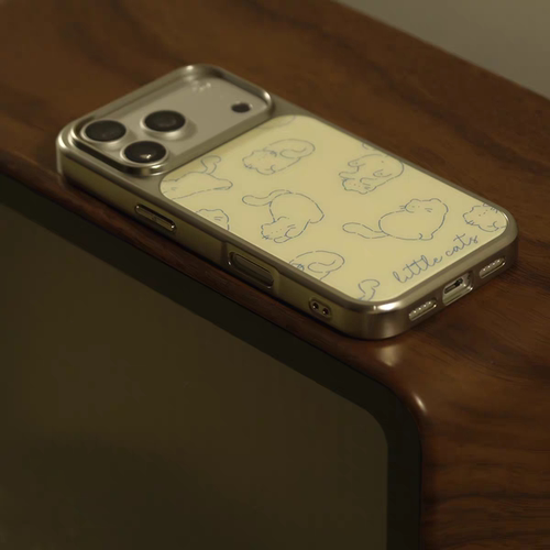 ins可爱奶白线条小猫电镀银边适用苹果iPhone17promax手机壳16pro小米14Pro保护套华为mate60P70三星S23软壳