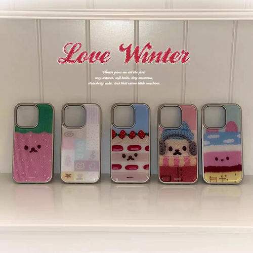 ins原创针织草莓秋冬银边新款ins手机壳适用苹果iPhone17promax滴胶软边16防摔15原创14可爱13保护套12/11