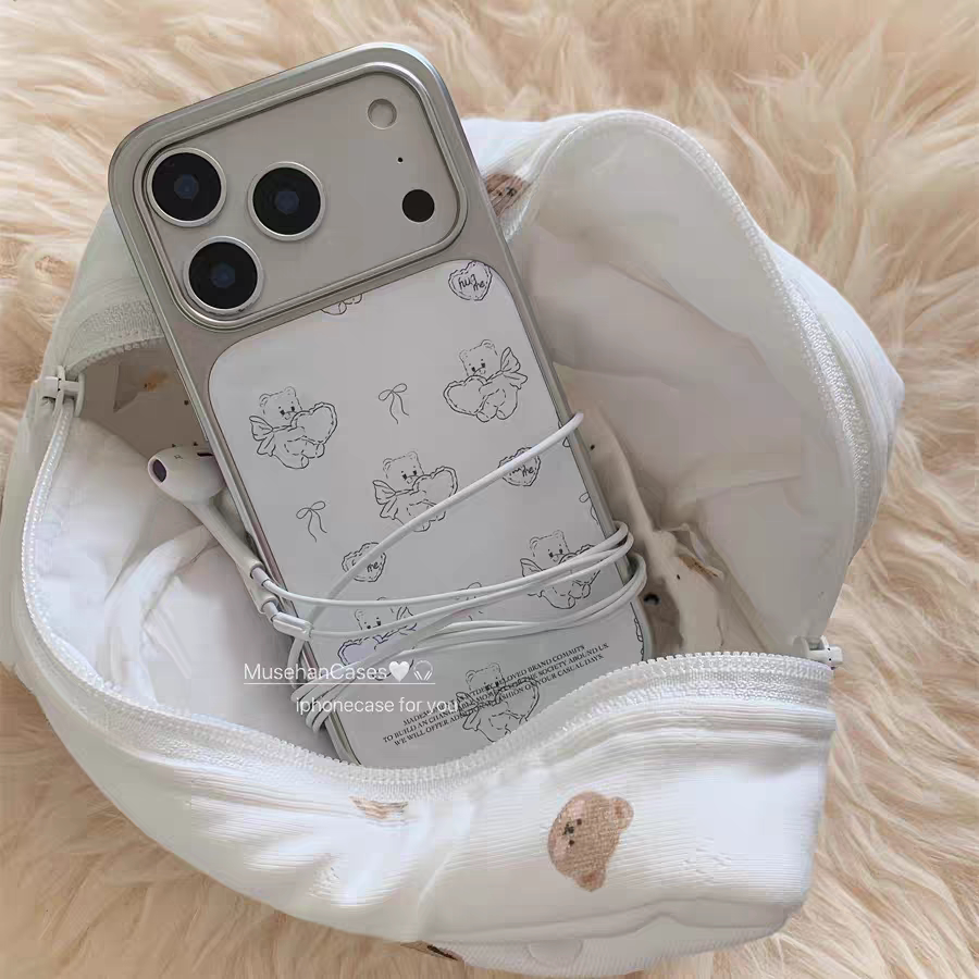 韩系ins可爱少女系甜妹奶萌爱心熊适用16苹果17ProMax手机壳iPhone15电镀银滴胶14Pro/13pro闺蜜壳17air软壳