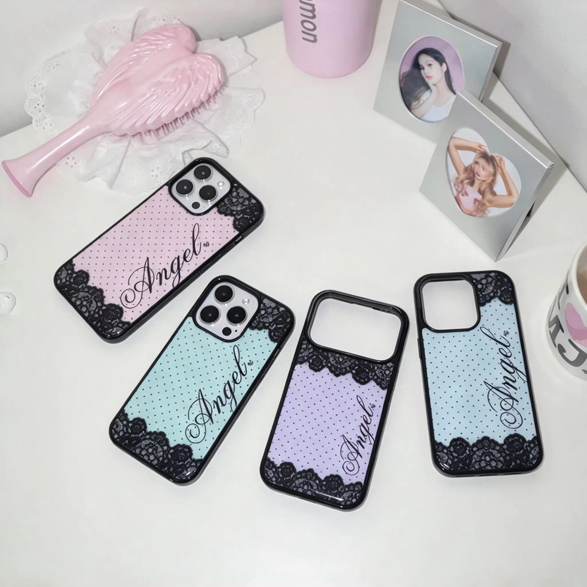 韩系ins风少女心蕾丝花边黑银边壳适用苹果iPhone17promax手机壳16pro小米15Pro保护套华为mate60P70荣耀oppo