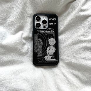 ins暗黑卡通绫波丽亚克力黑边适用苹果iPhone16promax手机壳15pro小米14Pro保护套华为mate60P70防摔三星S23