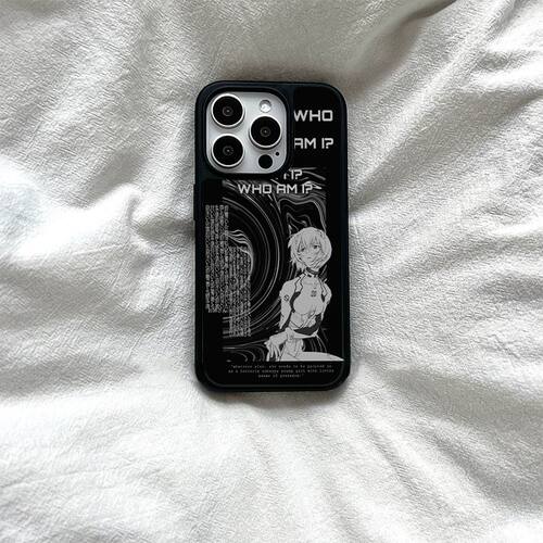 ins暗黑卡通绫波丽亚克力黑边适用苹果iPhone16promax手机壳15pro小米14Pro保护套华为mate60P70防摔三星S23