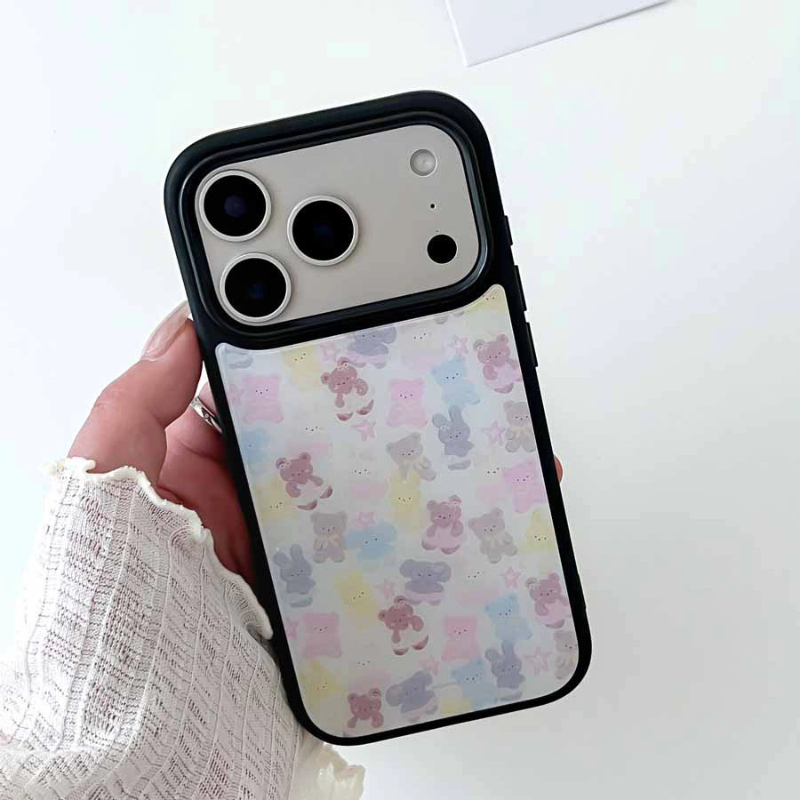 粉芭蕾动物乐园小熊象黑边软壳适用苹果iPhone17promax手机壳16pro小米15Pro保护套华为mate80P70三星S23软壳