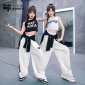 尼恩家女童爵士舞服套装 jazz露脐背心短袖 儿童街舞表演出服潮