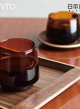 日本进口KINTO复古咖啡杯SEPIA马克杯耐热玻璃杯琥珀色带把手水杯
