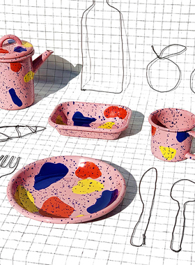 土耳其Bornn Klds搪瓷杯子儿童马克杯小号珐琅泼墨水杯咖啡杯茶杯