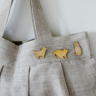 手作可爱猫咪黄铜胸针 work 日系毛衣领口别针饰品 linen 日本Fog