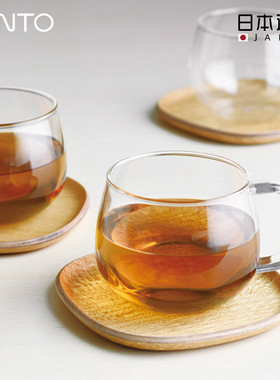日本进口KINTO带把手玻璃杯 耐热茶杯咖啡杯透明杯碟套装花茶水杯