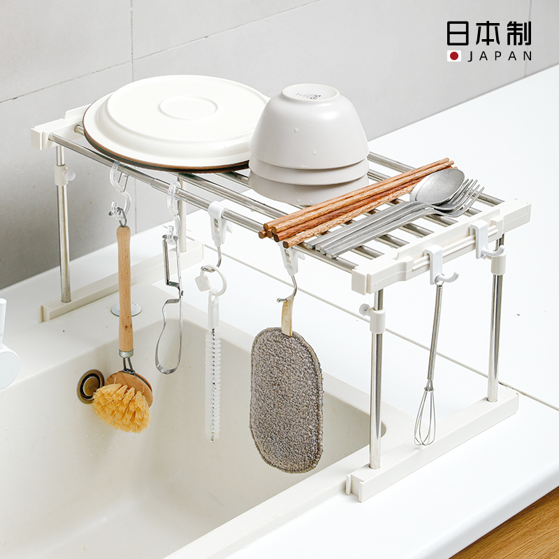 日本进口水槽可伸缩沥水架碗碟架