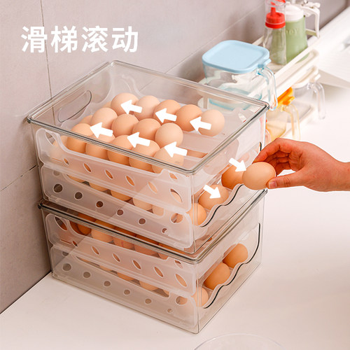 滑梯式鸡蛋收纳盒滚动鸡蛋盒滚蛋双层托架透明鸡蛋盒子冰箱用日式 - 封面
