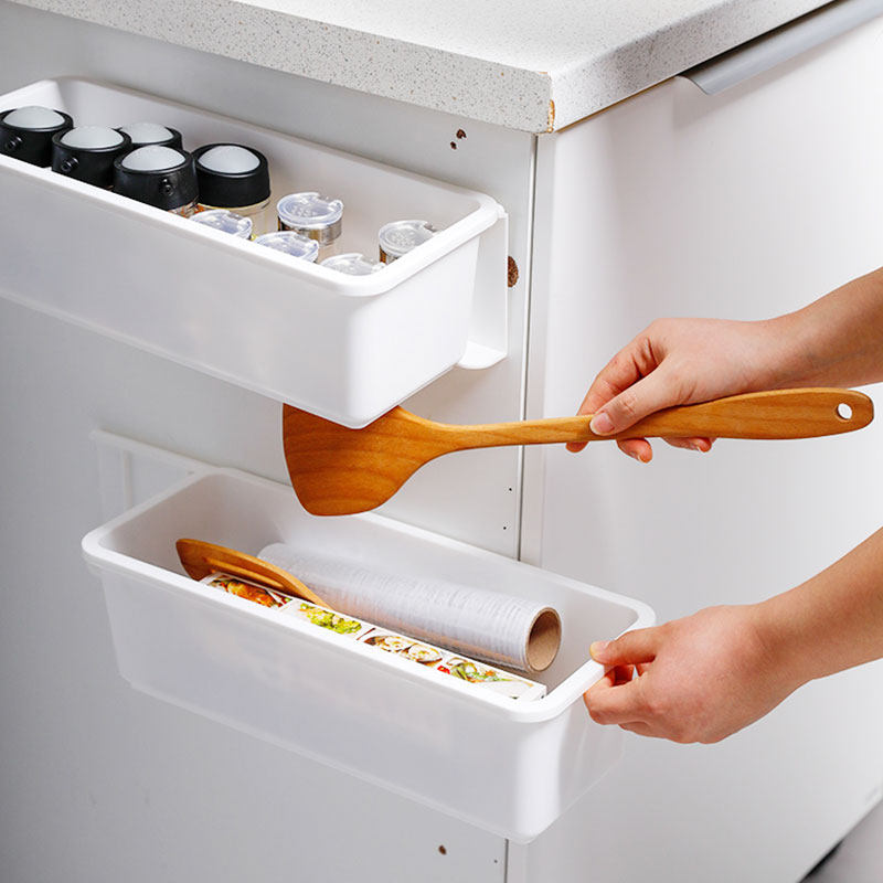 日式橱柜收纳盒厨房调味料可移动壁挂抽屉式免打孔塑料储物盒子