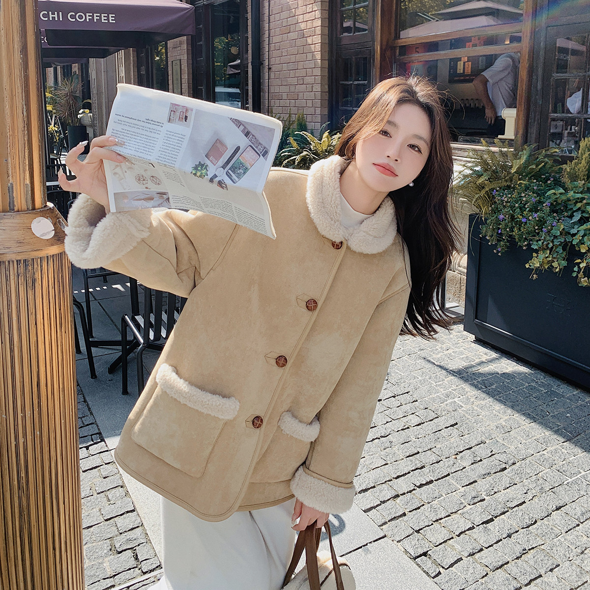 羊羔毛外套女2024新款女秋冬季款2024新款独特超好看短款皮毛一体,女装短外套,浙宝115