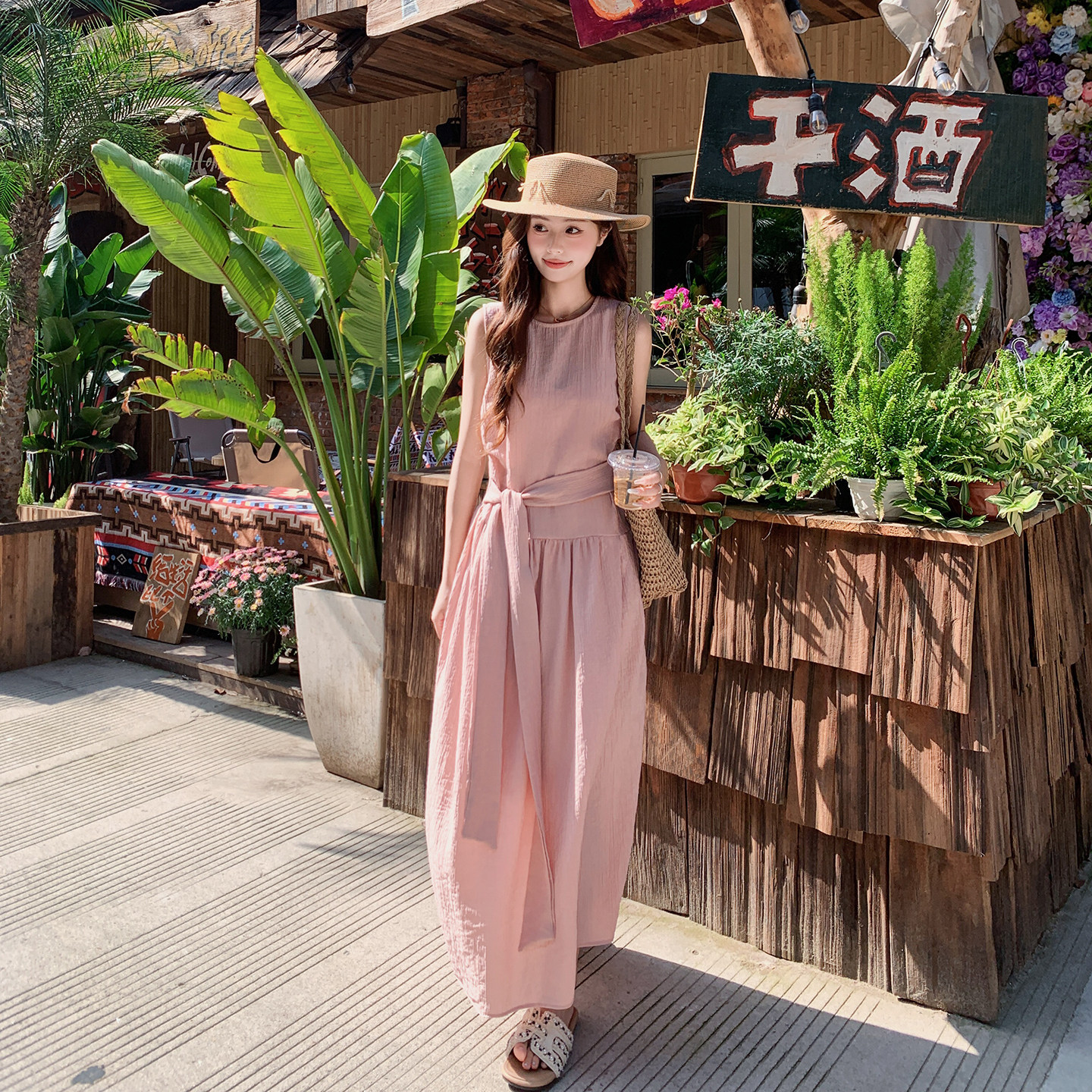 2026夏季新款甜美无袖松弛感系带连衣裙8035-P130-K198，女装连衣裙，浙宝115