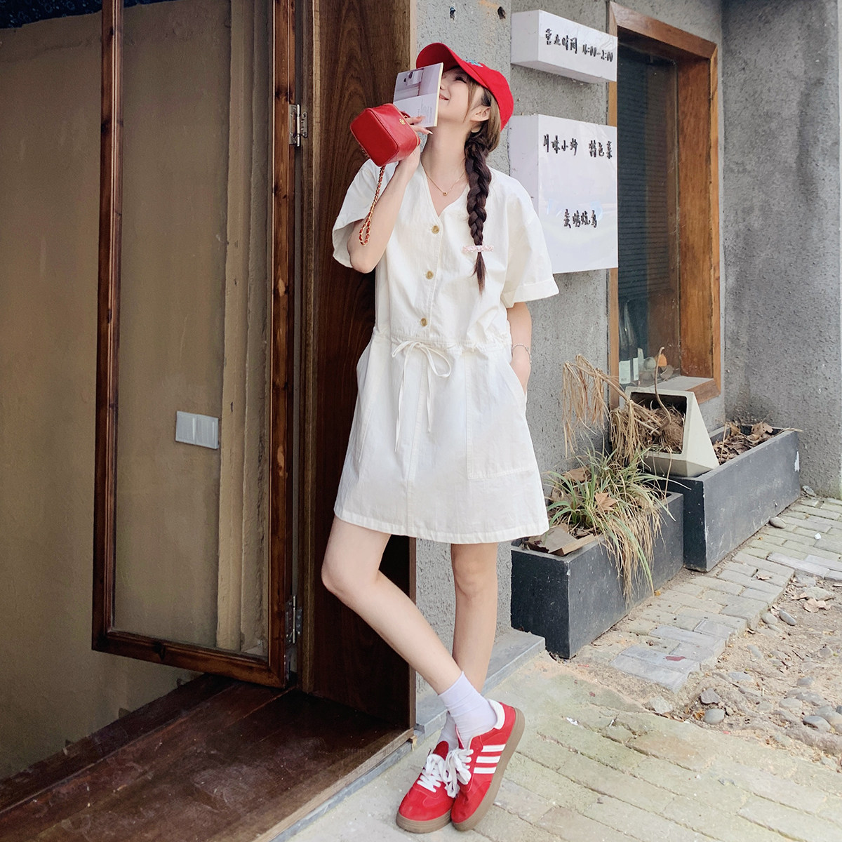 可盐可甜连衣裙女夏2025新款韩版宽松休闲气质高级感小个子连体裙,女装连衣裙,浙宝115
