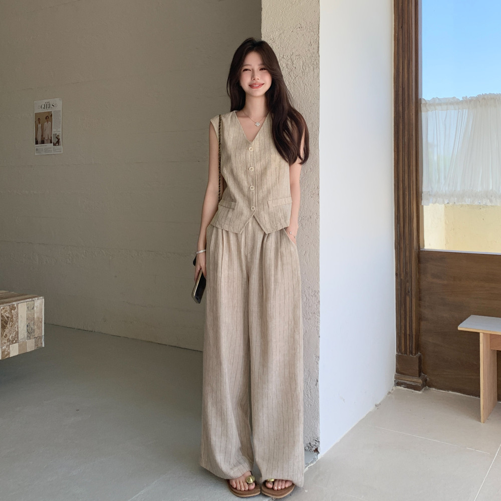 2026夏季新款条纹气质老钱风马甲阔腿套装8186-P150-K218,女装职业装,浙宝115