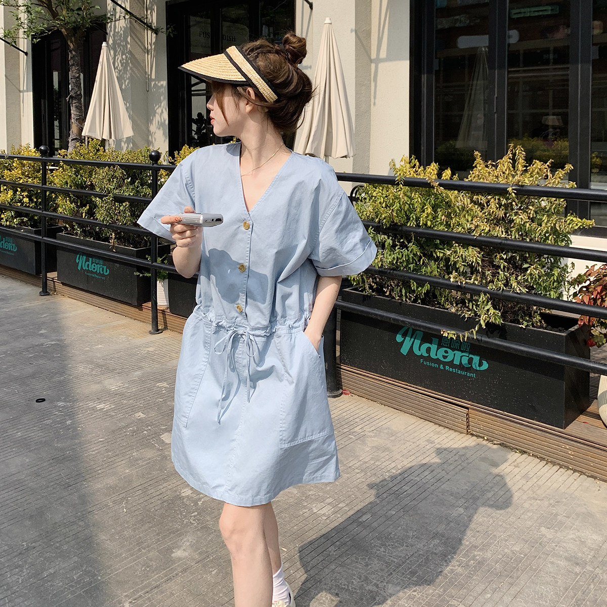 可盐可甜连衣裙女夏2025新款韩版宽松休闲气质高级感小个子连体裙,女装连衣裙,浙宝115