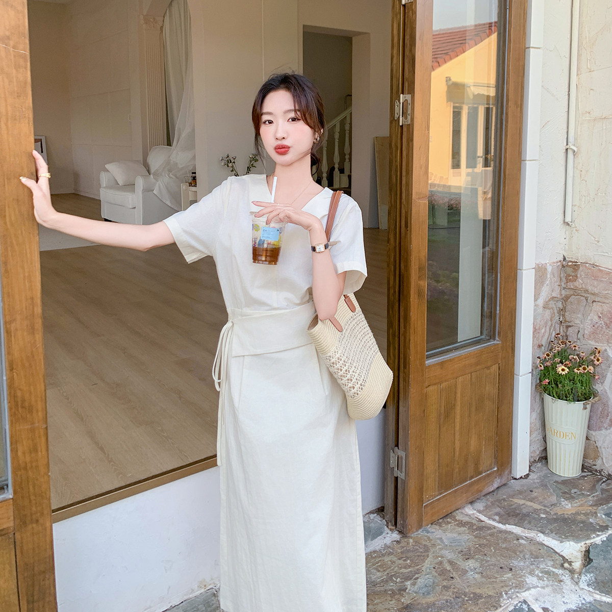 夏装上新！2026夏新款韩版百搭收腰系带连衣裙H910-P120-K178,女装连衣裙,浙宝115