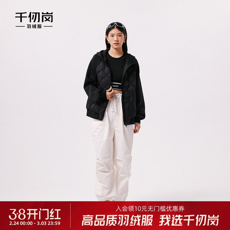 千仞岗冬季女士连帽短款轻薄羽绒服宽松百搭时尚通勤外套送妈妈