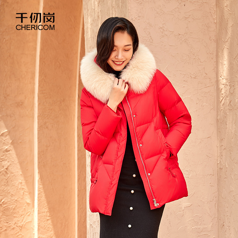 女士中长款大毛领千仞岗时尚连帽