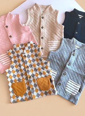 7080100出口日本春男女新生儿宝宝童装软绵绵保暖马甲背心双面穿