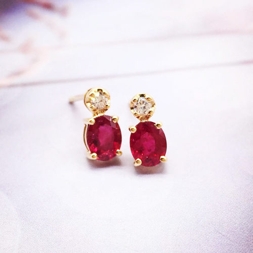 天然红宝石椭圆耳钉闪耀百搭包邮