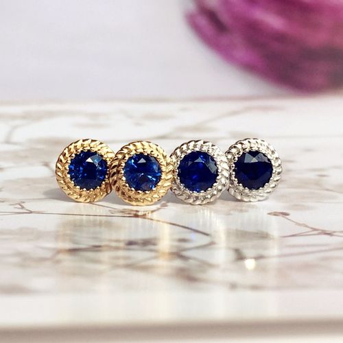 18K金斯里兰卡蓝宝石耳钉包边