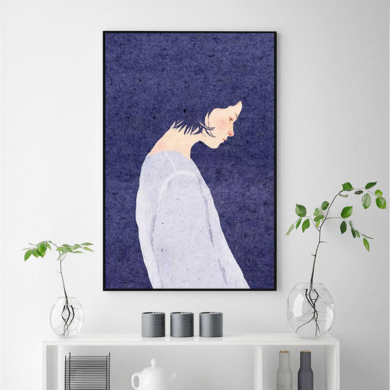 小清新水果切片人物小众装饰画北欧客厅卧室壁画床头画挂画紫色图片