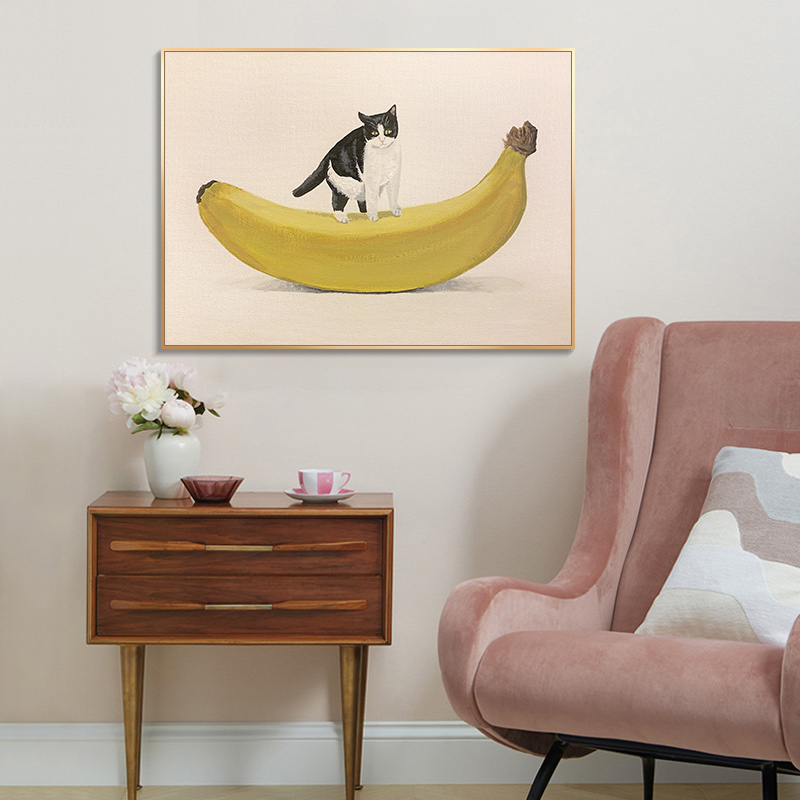 日式喵咪卡通装饰画简约清新动物儿童房挂画现代简约插画风壁画图片
