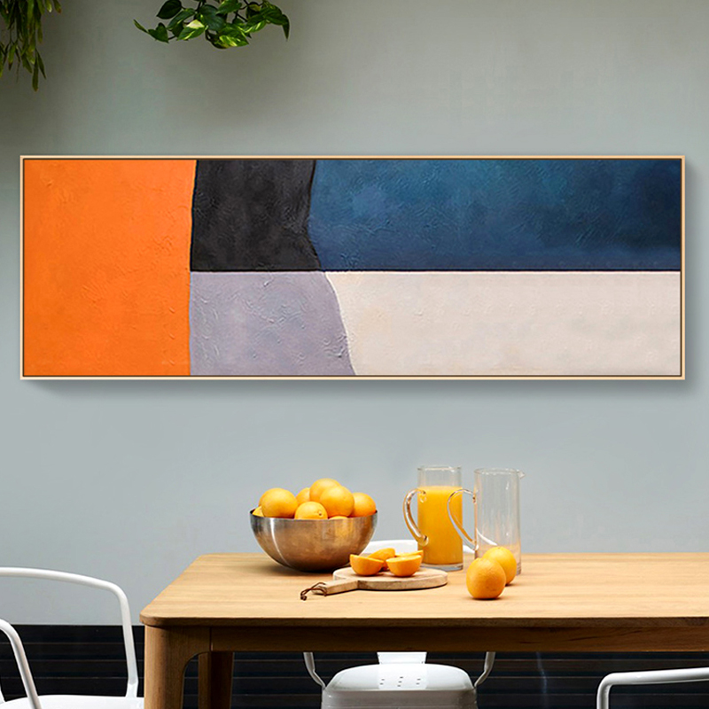卧室床头装饰画橙色抽象几何横板现代客厅北欧色块样板间简约挂画图片