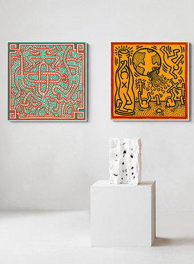 波普风创意客厅沙发背景组合装饰画欧美现代街头涂鸦抽象几何线条