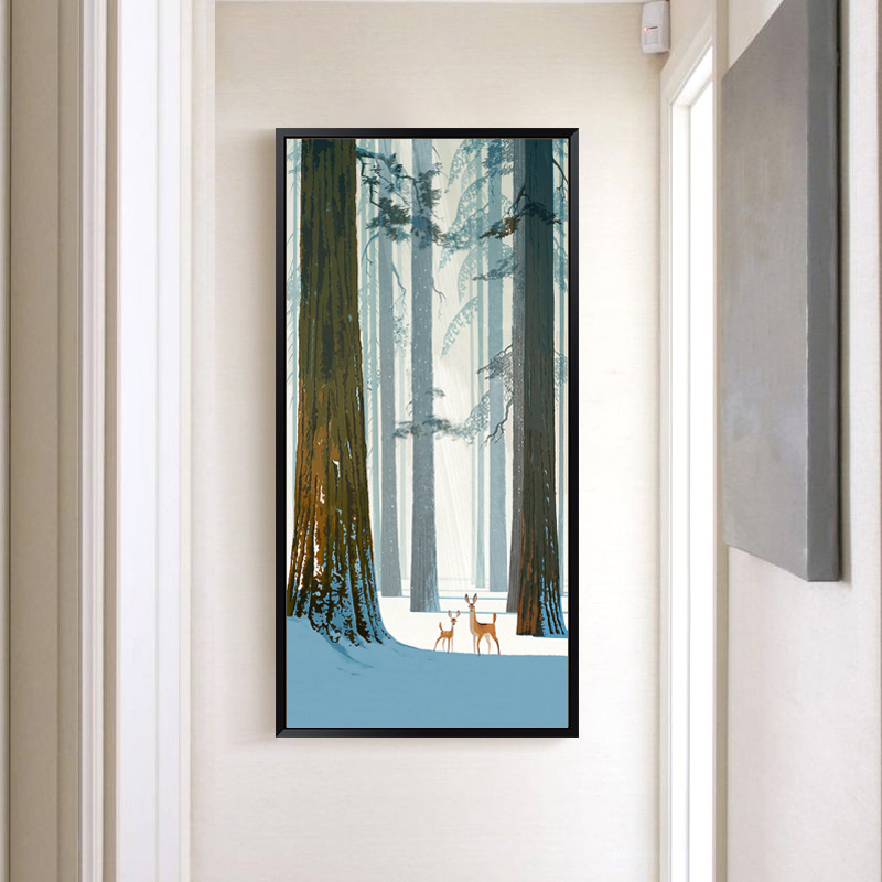 画玄关北欧清新麋鹿森林装饰画现代简约客厅单幅挂画发财鹿超大幅图片