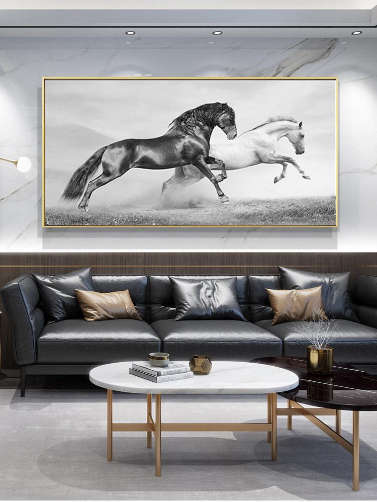 骏马驰骋大幅客厅挂画简约现代马到成功风水画样板间沙发背景装饰