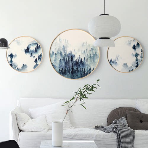 圆形组合样板间麋鹿风景玄关画